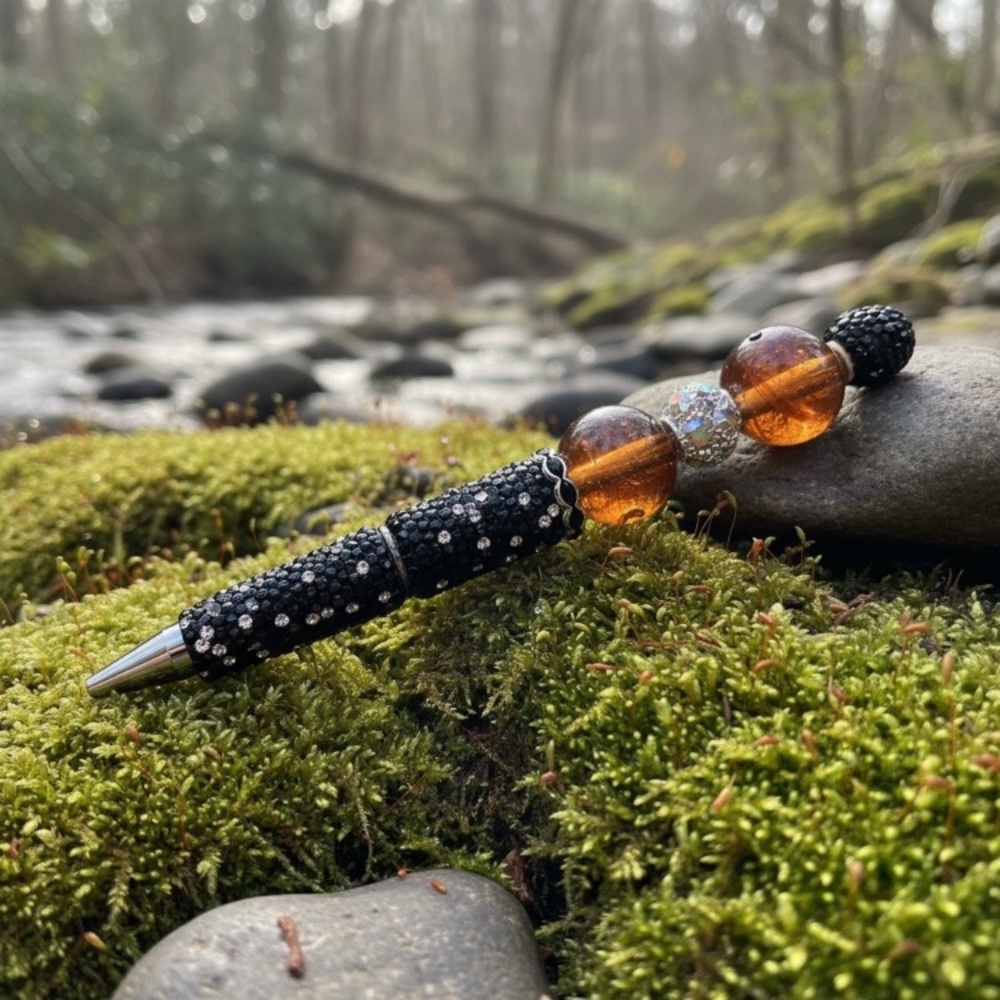 Handcrafted Lampwork Glass Beaded Pen with Silver Accents